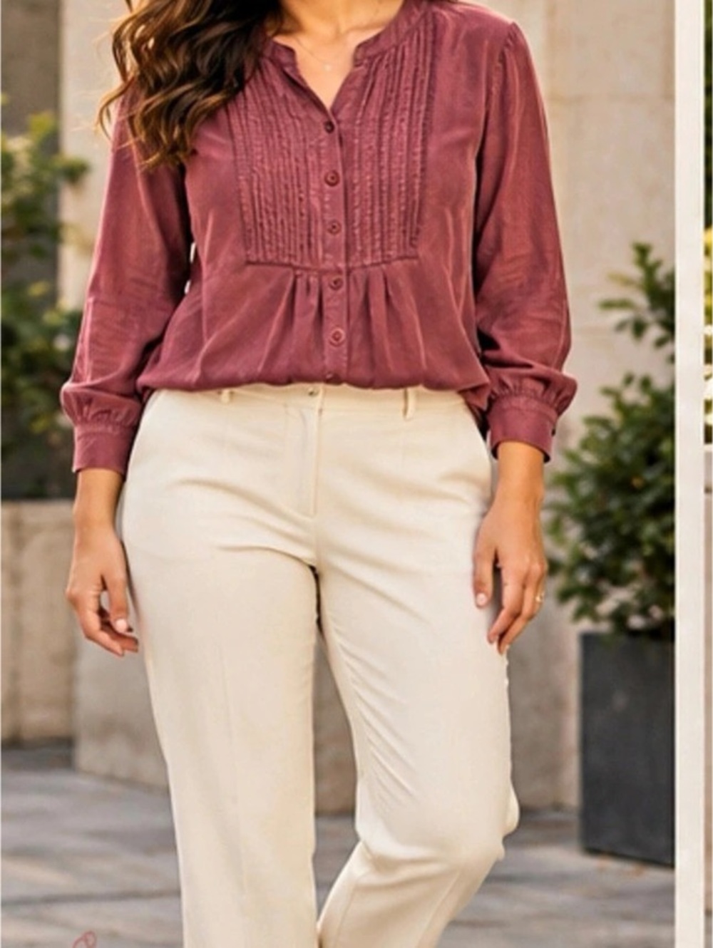 Pendleton Burgundy Tencel Pintuck Boho Blouse L